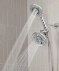 Two-Head Shower System With Five Settings In Polished Chrome, Low Flow 2.0 GPM, 25 Customizable Options Across Both Heads, Pause Feature