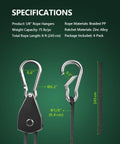 Heavy Duty Adjustable Rope Hanger Set With Ratchet Straps And Pulley Gear Four Pack One Eighth Inch Rope specs diagram