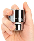 Hand holding socket from 3/4 Inch Drive 21 Piece 12 Point Socket Set From 3/4 To 2 Inches Durable Chrome Moly Steel For Auto And Home Projects