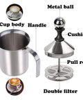 Stainless Steel Manual Milk Frother Handheld Foam Maker For Coffee Cappuccino Latte Hot Chocolate 14 Ounce 400ml No Battery Needed