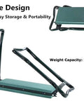 Folding Garden Kneeler Seat With Tool Pouch Bag And Thick EVA Foam Kneeling Pads showing foldable design and iron frame