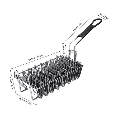 8 Shell Stainless Steel Taco Fryer Basket With V Shaped Holder And Grip Handle For Frying Restaurant Quality Crispy Taco Shells At Home Or In Your Kitchen