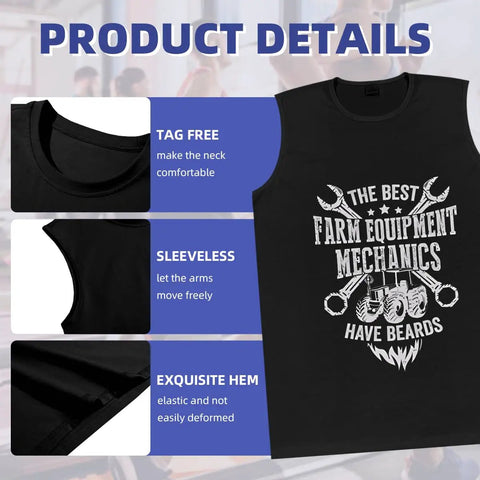 Straight Up Men Solid Cotton Tank Top With Bearded Mechanic Artwork For Gym Grinds And Weekend Grease Monkey Fix Ups Ultra Light Airy Sleeveless Undershirt Providing Actual Sun Shield Coverage