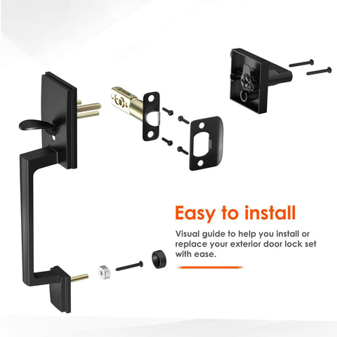 Easy install guide for Matte Black Front Door Handle Set With Single Cylinder Exterior Entry Lever Reversible For Right Or Left Handed Doors Built Tough Zinc Alloy Build Durable Electroplated Finish Easy Install