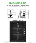 Small Home Safe Box Deluxe Digital Keypad Lock 1.7 Cu Ft Cabinet Safe interior showing removable shelves for valuables