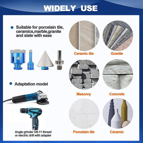 Diamond Core Drill Bit Set For Porcelain Tile Ceramic Marble Granite with adapter and tools for various surfaces