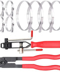 Heavy Duty Stainless Steel Crimping Tool Kit For Hose Clamps And Banding Shafts With Built-In Cutter Perfect For Cars Pipes Machinery CV Joint Boot Work And Universal Jobs, red handles