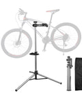Heavy Duty Bike Repair Stand Go-To Tool For Home Mechanics, adjustable height 35.6 to 57.7 inches, shown with bike and carry bag