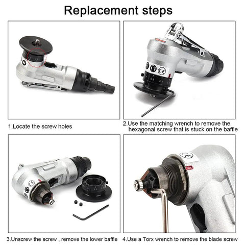 Replacement steps for Bainuo Pneumatic Chamfering Machine For 45 Degree Metal Trimming And Deburring, showcasing adjustment tools.