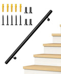 Straight Up Heavy Duty 3 Ft Black Aluminum Stair Handrail With 1.5 Inch Pipe Wall Mounted For Indoor Stairs And Porches 400 Lb Load Capacity Built Like A Tank With Smooth Powder Coat Finish, includes installation hardware.