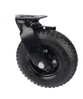 Killer Sturdiness 8 Inch Pneumatic Rubber Wheel Caster With Side Brake showing sturdy black design for smooth rolling on various surfaces.