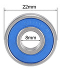 S608-2RS Deep Groove Ball Bearings 8mm x 22mm x 7mm Double Sealed 440C Stainless Steel 2 Pack shown with 22mm outer and 8mm inner diameter