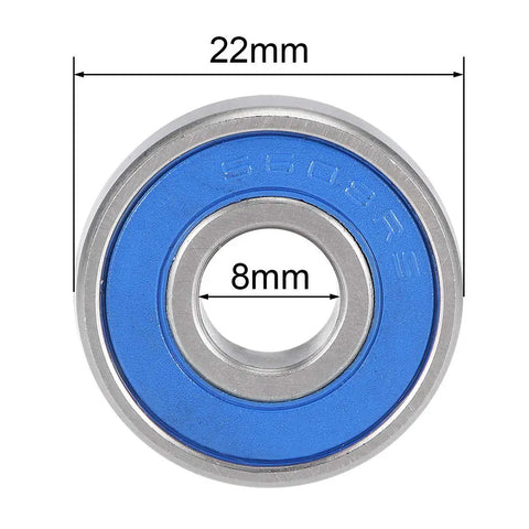 S608-2RS Deep Groove Ball Bearings 8mm x 22mm x 7mm Double Sealed 440C Stainless Steel 2 Pack shown with 22mm outer and 8mm inner diameter
