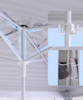 8x8 Ft Large Beach Cabana Tent With UPF 50+ Sun Shield And 99.9 Percent UV Block For 6 To 8 People showing pole details and storage.