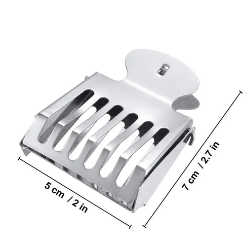 Queen Bee Cage Catcher Clips Set In Stainless Steel Three Pack Beekeeping Tool showing one clip with dimensions 5cm x 7cm.
