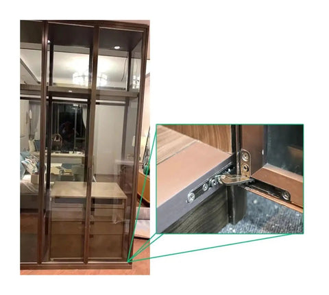 Adjustable Hydraulic Swing Aluminum Wardrobe Concealed Hinge installed on a modern cabinet door with soft close mechanism