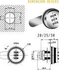 Technical dimensions of Keyless 3 Digit Cam Lock No Key Needed For Mailbox And Cabinet 20mm Zinc Alloy Password Lock.