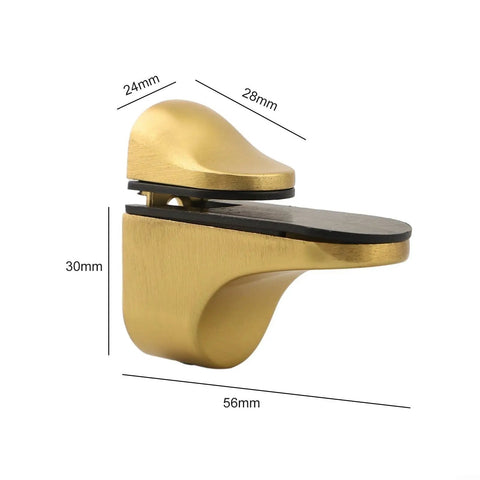 Adjustable Glass Shelf Bracket Wall Mount Made From Zinc Alloy Gold Finish for 3mm To 22mm Glass Panels, side view, dimensions shown