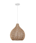 Japandi Inspired Tika 1-Light Pendant With Natural Blonde Twine Shade And White Cloth Cord Rustic Chic Ceiling Light For Dining Rooms