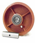 Hella Tough 5 Inch Ductile Steel Caster Wheel Set Packs Two Reliable Locking Swivel Casters Alongside Two Pro Grade Rigid Roll Plates 1500 Lb Kingpinless Load Rating showing a 5 inch steel wheel and metal axle.