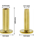 Brass Knife Handle Rivets 25 Piece Set for Knife Making High Strength 5/16 by 1/2 Inch Pins showing dimensions and brass finish