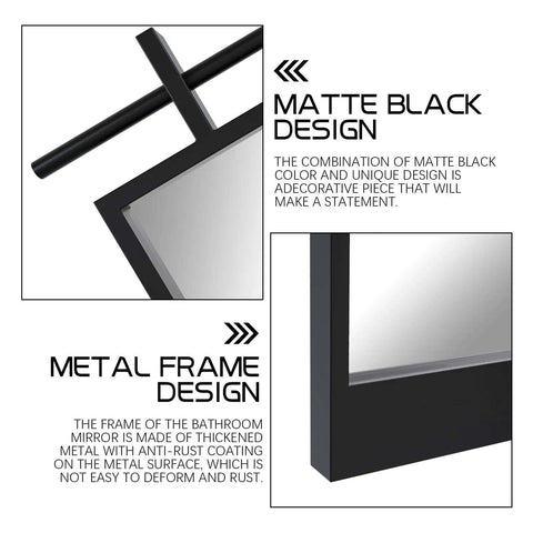 Close-up of Dope Barn Door Vibe Farmhouse Mirror 28 By 20 Inches in Matte Black Metal Frame showing rust-proof design features