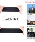 Hands stretching a Mens Tactical Belt With Elastic Stretch Strap And Quick Release Metal Buckle, fits 28 to 32 inch waists.