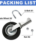 Heavy Duty Gate Wheel For Metal Swing Gate Smooth Rolling Lift With Lock On Non Slip Grip and Built Like A Tank Serrated Mount for Round Pipe Frames in 2 Pack Silver with components.