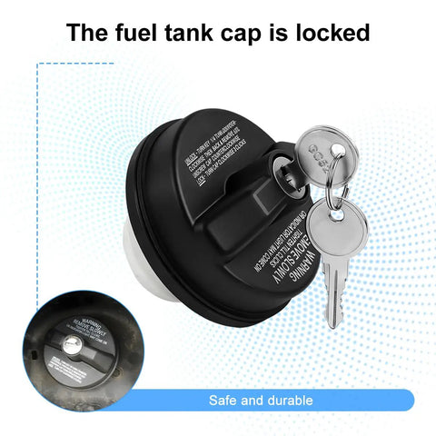 Locking Gas Cap With Key For Cars, Heavy Duty Fuel Cap Replacement OEM 12495845, ABS Plastic Tank Cap, shown with keys attached
