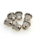 Set of 6 knurled chrome-plated brass bass string ferrules with through-hole