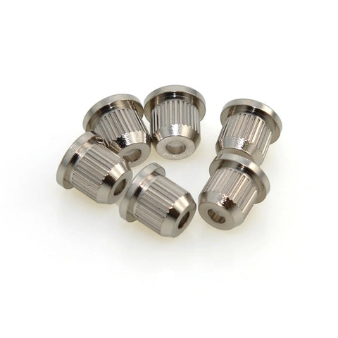 Set of 6 knurled chrome-plated brass bass string ferrules with through-hole