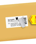 Reliable Printable Shipping Labels 2 X 4 Inch White Custom Sticker Sheets showing usage on a package with TrueBlock coating.