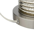 Base detail of Reeded Glass Table Lamp With Metal Base In Antiqued French Silver Mercury Glass Finish, White Linen Drum Shade, 30 Inches Tall
