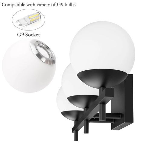 Dope Mid Century Modern Bathroom Vanity Lights Matte Black With Milky Glass Over Mirror Three Light Wall Sconce