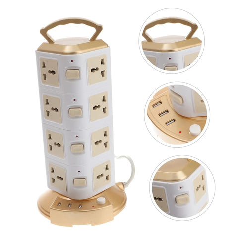 Top Shelf Vertical Power Strip With Usb Charging Ports Smart Surge Protector Outlet Tower with USB ports and handle.