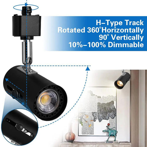 Dimmable LED Track Lighting Heads For H Type Systems, Flexible 330 Degree Rotation And 90 Degree Tilt, 3000K Warm White spotlight over artwork