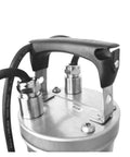 Rock Solid Stainless Steel Sewage Pump For Basement Drainage And Pool Water Transfer compact motor handle and connections view.
