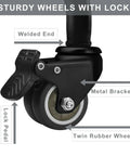 Close-up of dual locking rubber wheels of Built Tough Heavy Duty Shop Stool With Ergonomic Backrest And High Footrest
