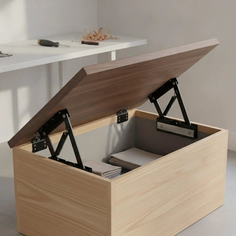 Heavy Duty Lifting Hinge Pair For Lift Top Storage Furniture on wooden chest interior view