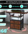 Mobile Heat Press Table With Pull Out Tray And Drawers, Heavy Duty 4 Tier Foldable Cart On Wheels in a crafting workspace