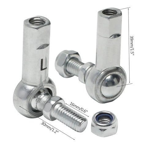 Beefy M8 By 1.25mm Rod End Bearing Set With 8mm Bore, Ball Joint Tie Rod Ends For Steering On ATV Go Kart Mini Bike Drift Trike And Industrial Machinery, Left And Right Hand Threads, shown with 39mm and 30mm dimensions