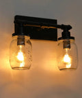 2 Light Black Bathroom Vanity Light Fixture Industrial Farmhouse Wall Sconce With Glass Mason Jar Shades Pipe Wall Lamp