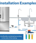 Installation of Fridge Water Line Kit 32.8 ft One Quarter Inch OD NSF Certified LLDPE Tubing with fittings to fridge and sink.