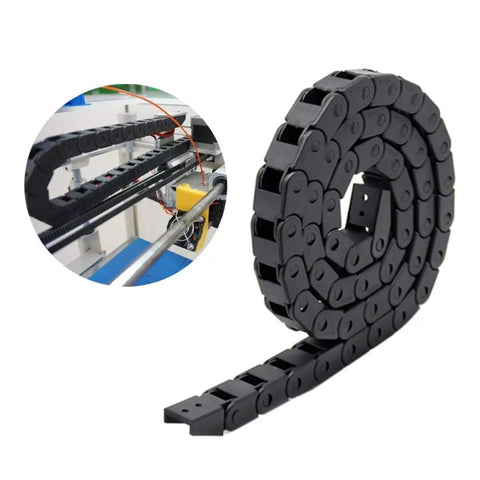 10X10mm 1m Black Plastic Flexible Drag Chain Cable Carrier for 3D Printer and CNC Wiring, coiled and installed example.