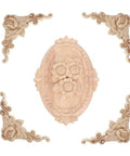 Hella Classy Five Piece Carved Wood Floral Appliques For Furniture Makeover Smooth Staining Prep, unfinished rubber wood decor, 3.9 x 5.9in.