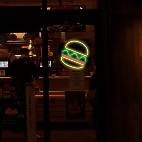 Burger Neon Sign For Wall Decor 12x12 Inch LED Neon Light Hangable For Restaurant Bar Pub Handmade Advertising Neon
