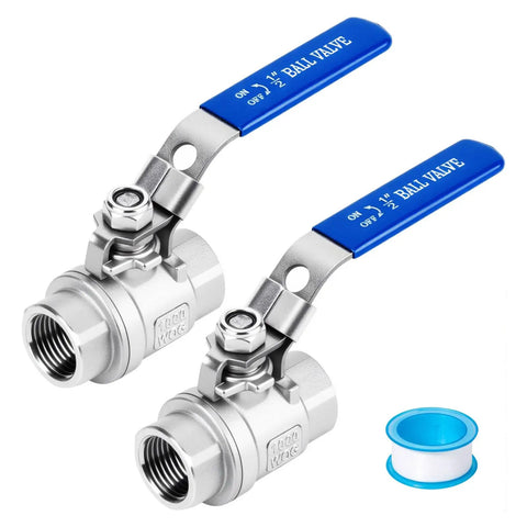 2 Pack 316 Stainless Steel Ball Valve Half Inch NPT Female Full Port Heavy Duty Shut Off For Water Oil Gas 1000 WOG Locking Handle