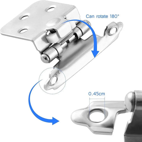 Self Closing Overlay Cabinet Hinges 10 Pack Heavy Duty Flush Cupboard Door Springs Nickel Finish with 180-degree rotation
