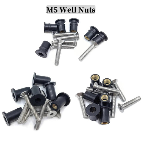 63 Piece M4 M5 M6 Rubber Well Nuts Kit With Premium Brass Insert Bushings And Weather Resistant Stainless Steel Screws, M5 well nuts and screws assortment.