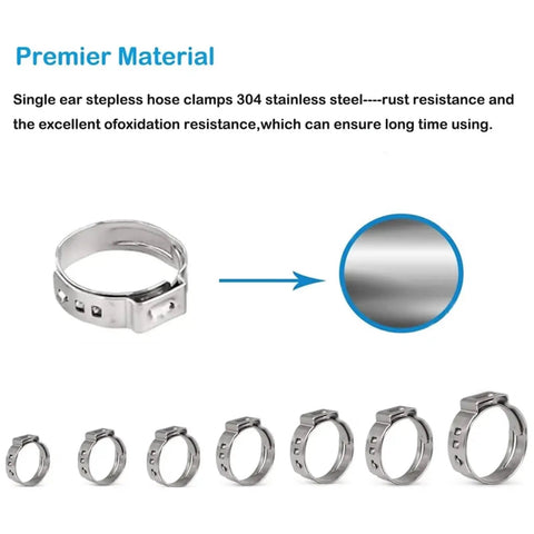 125 Pcs Single Ear Hose Clamps Kit 7 Sizes 7 To 21mm Crimp Hose Clamp Assortment 304 Stainless Steel Detail Image